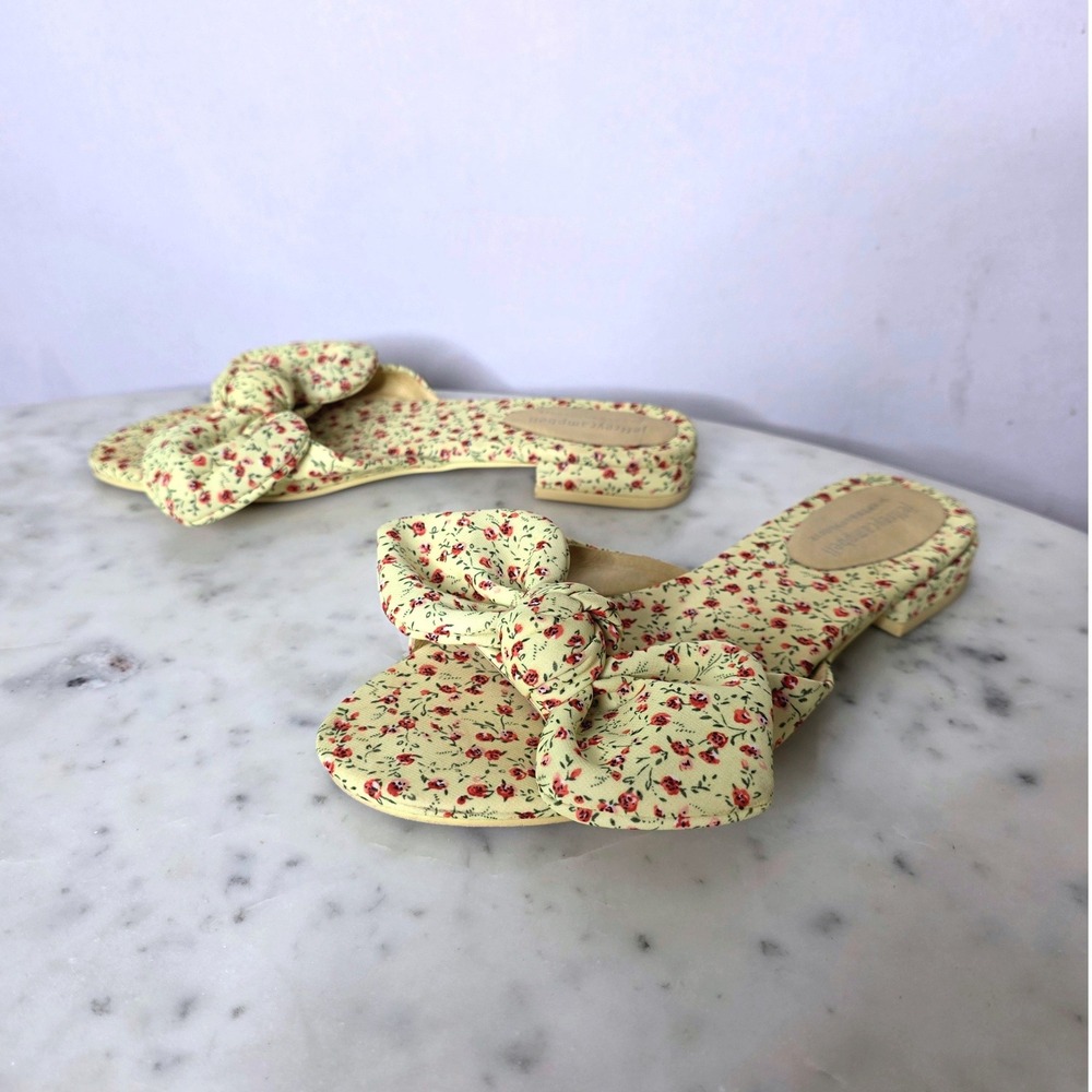Jeffrey Campbell Anthropologie Yellow Floral Bow Slide Sandals Womens 8 Low Heel